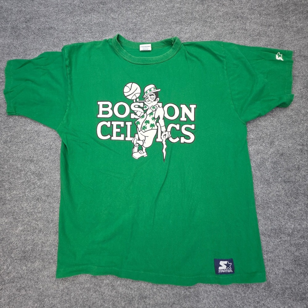 Vintage Boston Celtics T-Shirt Mens XL Green Graphic Spellout USA Starter Stitch